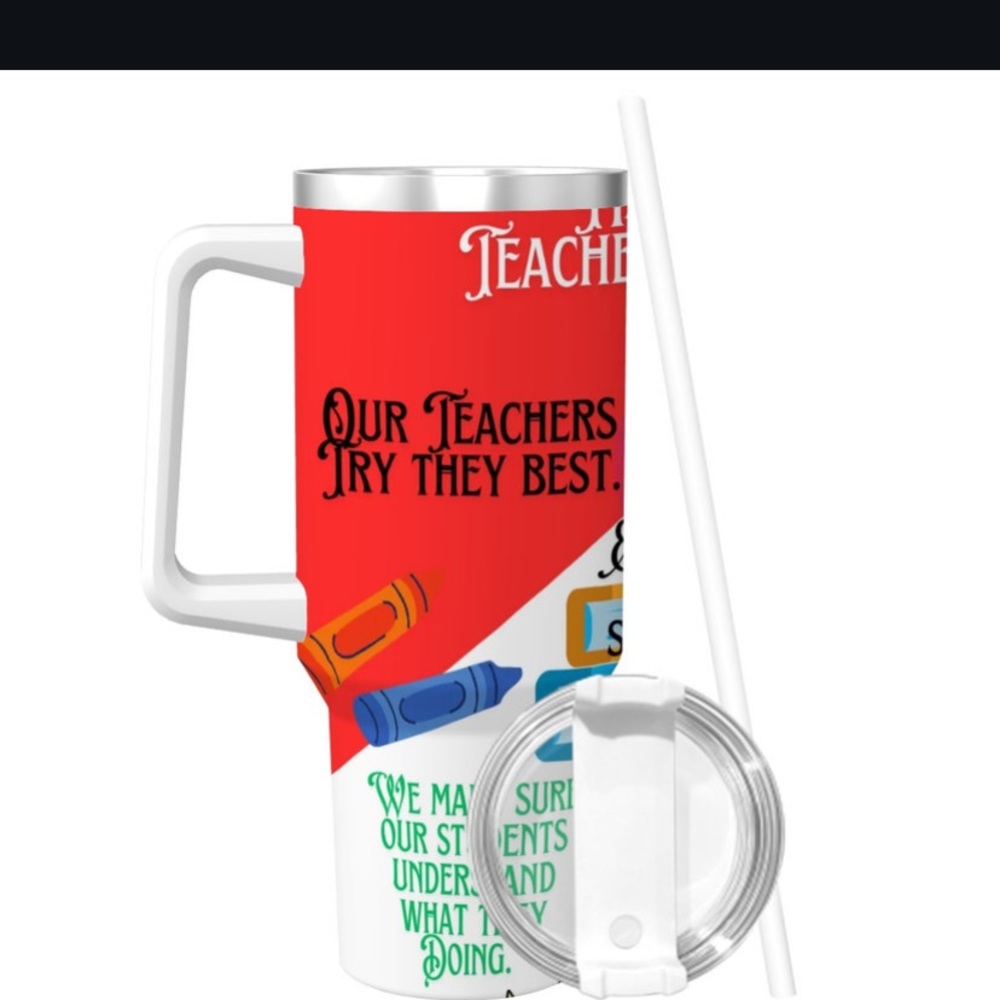 Teacher Themed Red and White Travel Mug
